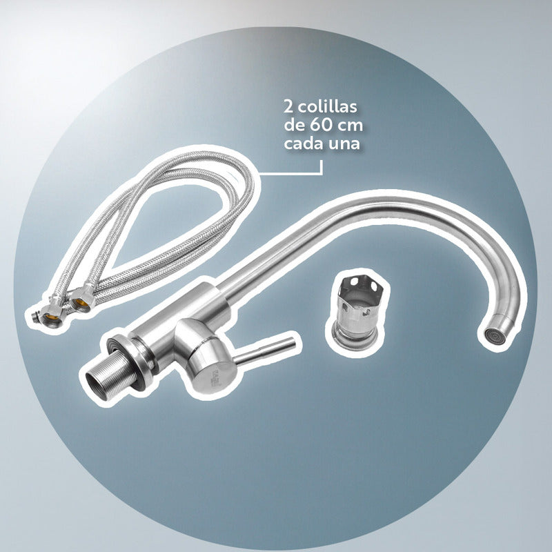 Grifo Alto Mesada Canilla Para Cocina Metalica + Colillas
