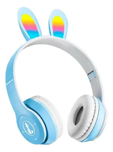 Auricular Infantil Bluetooth Rabbit Tf Mic Vincha Ajustable Celeste