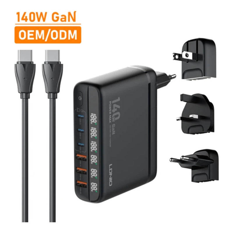Cargador 140w Gan Notebook Pc Carga Rapida Usb + Usb Tipo C