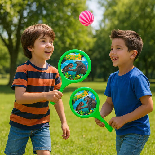 Raquetas Con 2 Pelotas Juguete Infantil De Plastico Verde