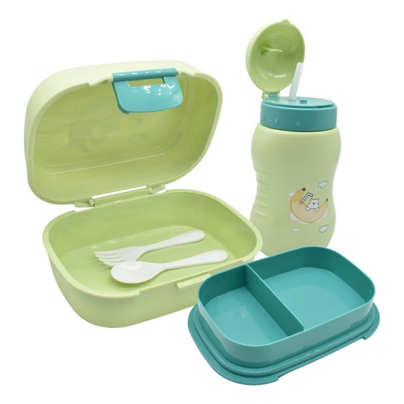 Lonchera Vianda Infantil Con Vaso Y Cubiertos De Plastico