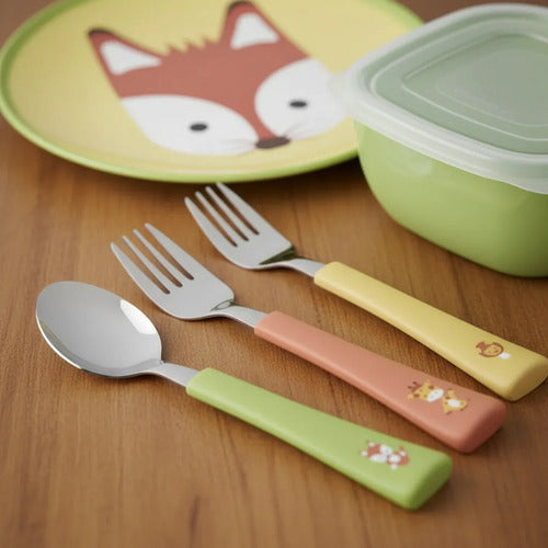 Set Juego De Cubiertos Infantil Plato Recipiente X5 Piezas Aleatorio