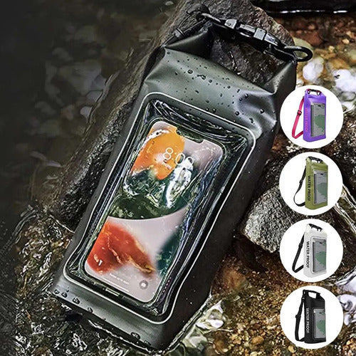 Bolsa Impermeable Estanca 2l Funda Celular Ios Android Playa Violeta