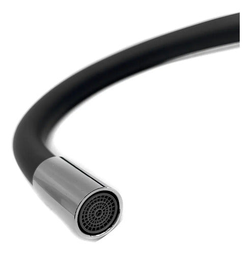 Monocomando Flexible 20cm Pico Negro Cocina Pared Mesada