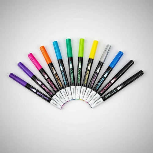 Set X12 Marcadores Doble Línea Contorno Metalizados Pack Aleatorio