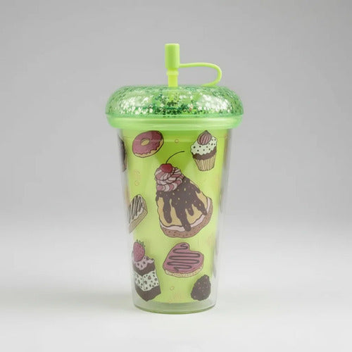 Vaso Acrílico Doble Pared Tapa Silicona Sorbito 450ml Verde