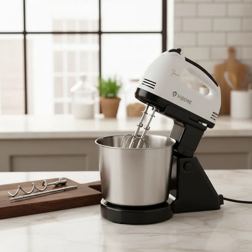 Batidora Mano Pedestal Pie 7 Velocidades Bowl Metalico 2.5l Blanco 50/60 Hz