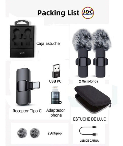 Micrófono Inalámbrico De Solapa Doble Celular Tablet Tipo C Negro