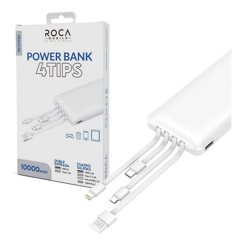 Power Bank 10.000mah Cargador Portati Con Cables Integrados