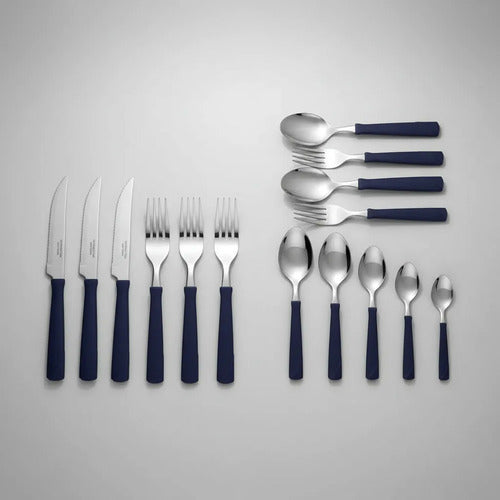 Juego De Cubiertos Acero Inoxidable 24 Piezas Mango Plástico Azul