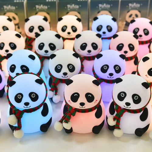 Lampara De Mesa Recargable Veladora Oso Panda Con Bufanda Blanco