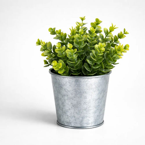 Maceta De Metal Con Planta Artificial Decorativa Jardín Gris