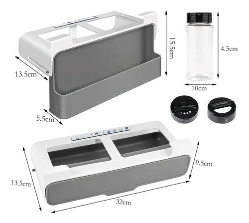 Estante Organizador De Especieros C/ 6 Recipientes 32x13.5cm Blanco Con Gris