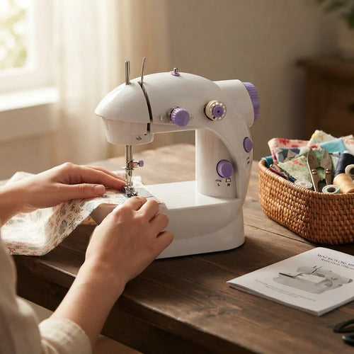 Mini Máquina De Coser Portátil Con Pedal Accesorios Blanco