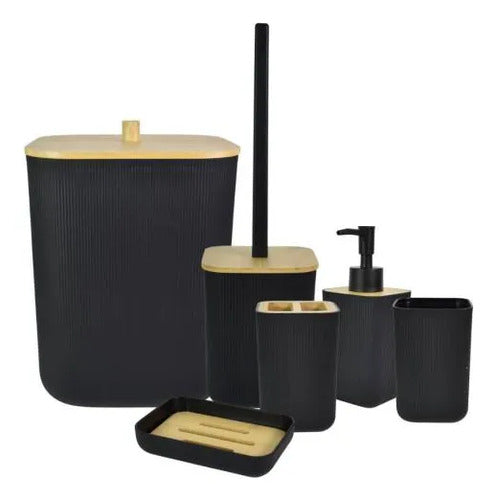Juego De Baño Set Accesorios Papelera Plástico Porta Cepillo Negro