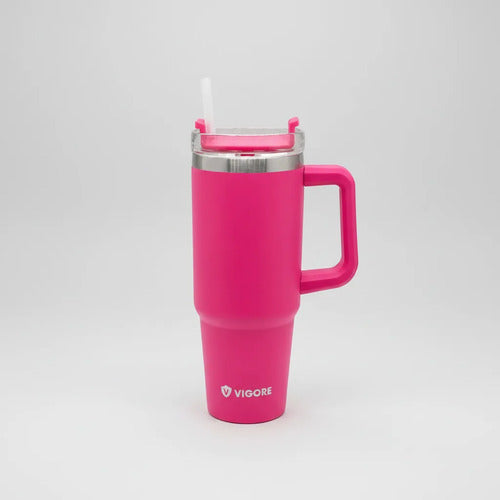 Vaso Térmico Acero Inoxidable 900ml Asa Tapa Sorbito Termo Fucsia