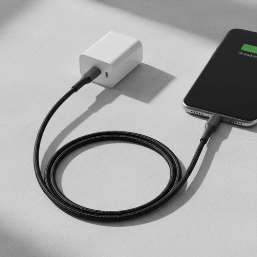 Cable Usb Tipo C A Ios Reforzado Carga Y Datos 1 Metro Nylon Negro