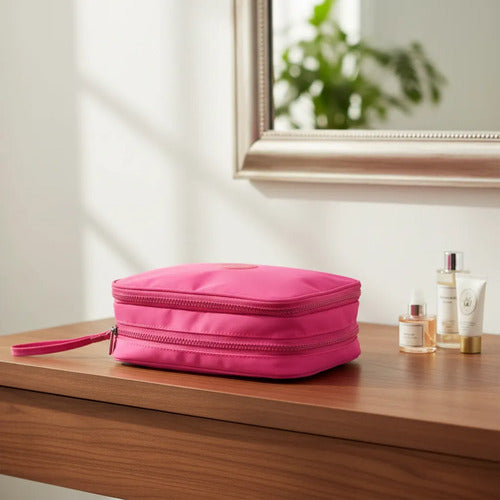Neceser Maquillaje 2 Niveles Organizador Bolso Estuche 23cm Fucsia