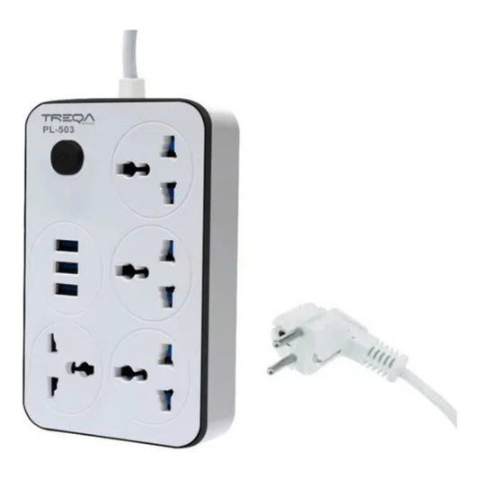 Zapatilla Con 3 Usb + 4 Conectores Alargue 2 Metros Cable