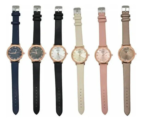 Reloj De Pulsera Femenino Brillos Elegante Mujer Analógico Azul