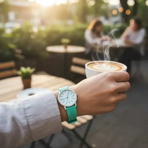 Reloj De Pulsera Analógico Correa De Colores Diseño Casual Negro