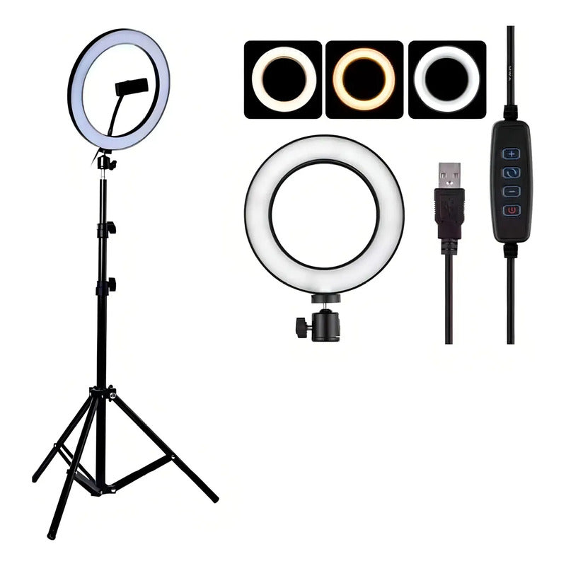 Anillo Aro Luz Led Con Tripode Flexible 2m Soporte 3 Niveles