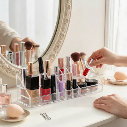 Organizador Acrílico Maquillaje Cosmético 14 Compartimientos Blanco