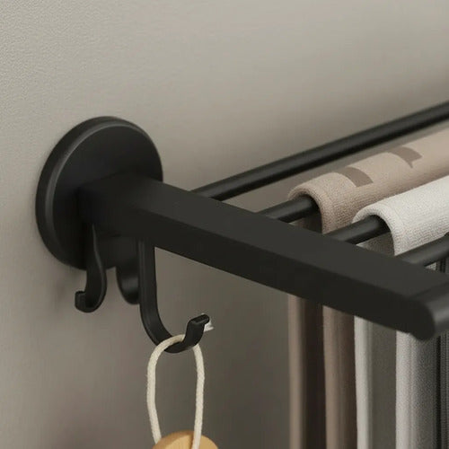 Organizador Toallero Estante Baño Cocina Pared Metalico 49cm Negro