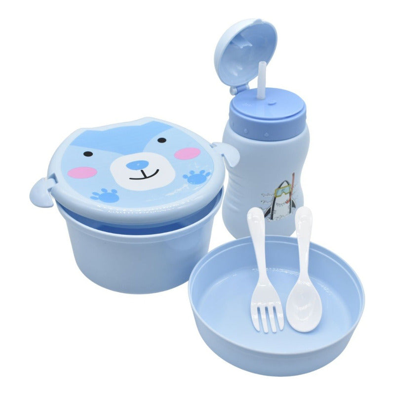 Lonchera Vianda Con Vaso Y Cubiertos De Plastico Para Niños