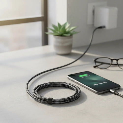 Cable Usb Tipo C A Ios Reforzado Carga Y Datos 1 Metro Nylon Aleatorio