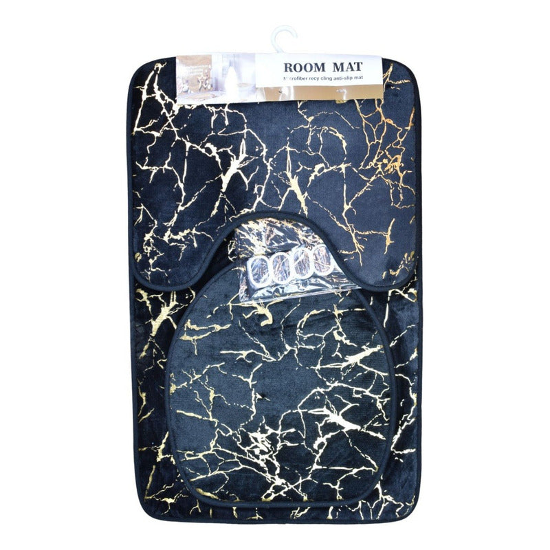 Set De Alfombras Y Cortina De Baño Diseño Marmol 4pcs.