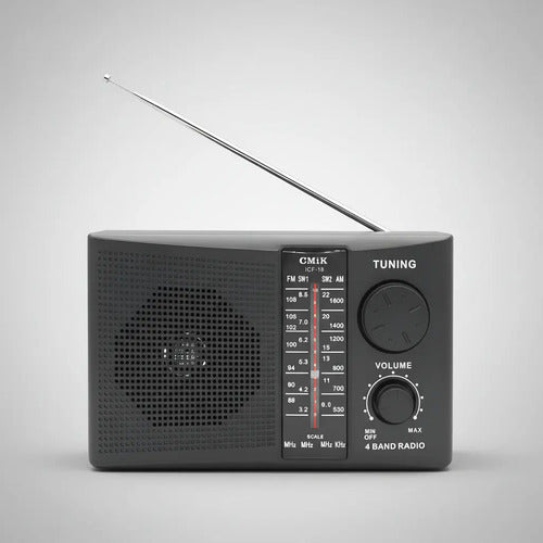 Radio Portatil Multibanda Electrica Y A Pila 4 Bandas Negro