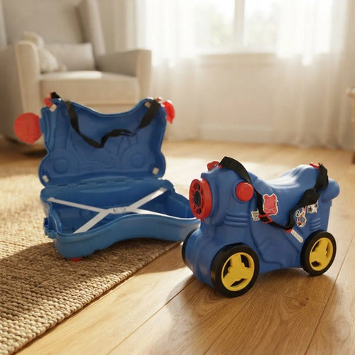 Andador Valija Infantil Moto Ruedas Correa Ajustable Viaje Azul