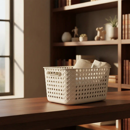 Caja Organizadora Canasto Plástico Calada 37x28x20 Cm Gris