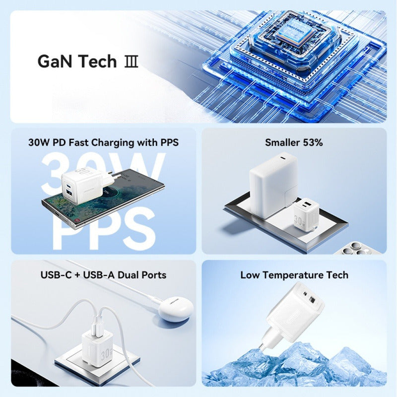 Cargador Pared 30w Usb + Tipo C Usb C Carga Rapida Negro