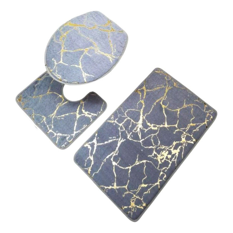 Set De Alfombras Y Cortina De Baño Diseño Marmol 4pcs.