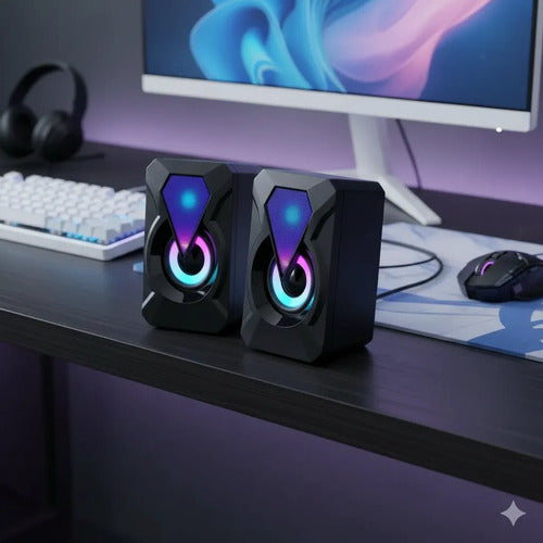 Parlantes Pc Gamer Rgb Usb Audio 3.5mm Compactos Notebook Negro