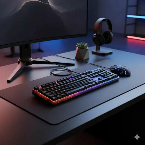 Combo Teclado Mouse Español Traslucido Luces Usb Pc Consolas Rgb Multicolor