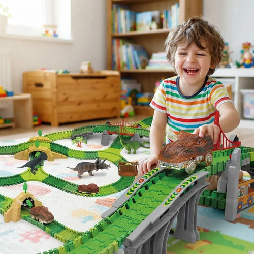 Pista Dinosaurios Flexible 270 Piezas Vehículo Y Accesorios Verde