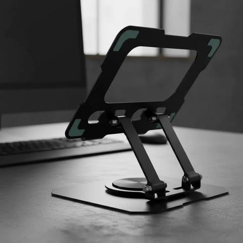 Soporte Base Plegable Tablet Celular Aluminio Ajustable 360 Negro