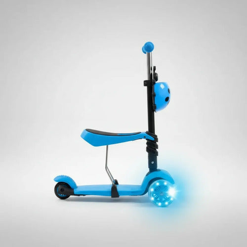 Scooter Infantil 2 En 1 Asiento Ajustable Luz Rueda Tripatín Celeste