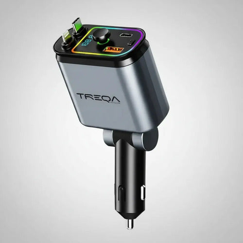 Cargador Auto 120w Cable Retráctil Usb C iPhone Fm Mp3 Rgb Negro