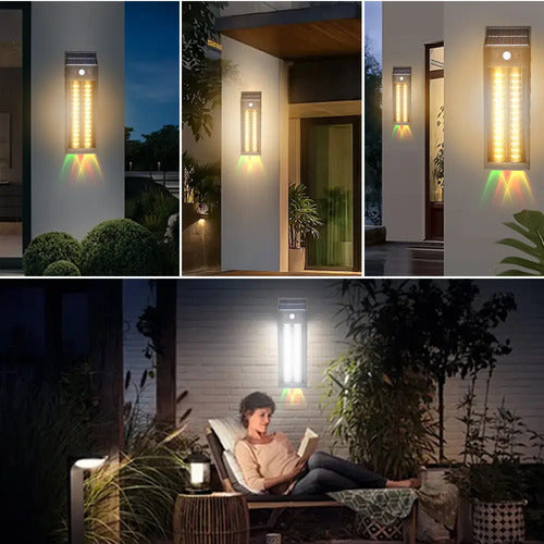 Lampara Foco Solar Led Exterior Sensor De Movimiento Negro Blanco Cálido