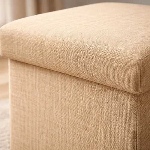 Puff Organizador Baul Taburete Plegable Tapa Acolchada 38cm Beige Liso