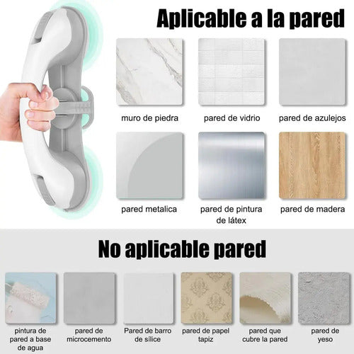 X2 Agarradera Antideslizante Ventosa Baño Barra Seguridad Blanco Con Gris