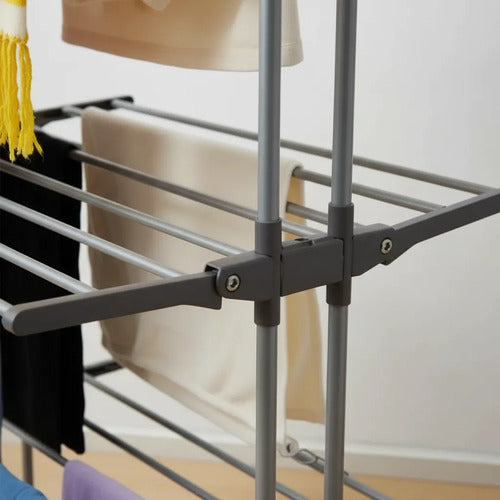 Tendedero Vertical Perchas Plegable 3 Niveles Ruedas Ropa Gris