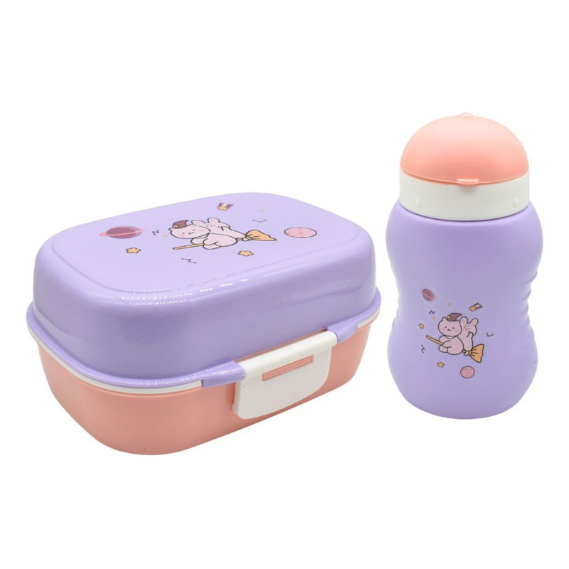 Lonchera Vianda Infantil Con Vaso Y Cubiertos De Plastico