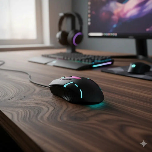 Mouse Optico Gamer Usb Luces Rgb 4 Botones Pc Computadora Negro