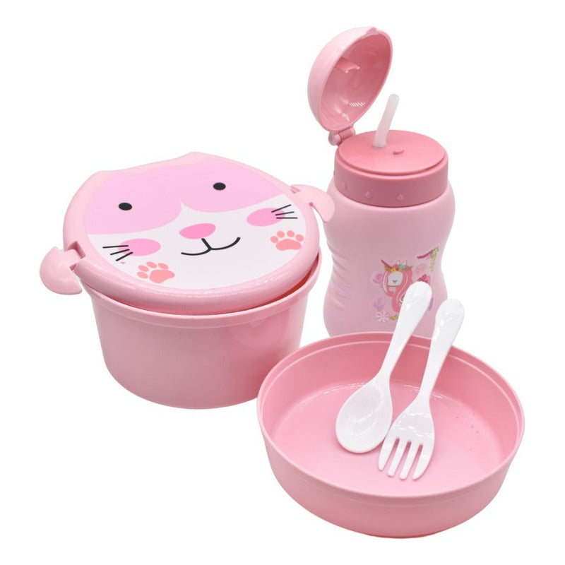 Lonchera Vianda Infantil Con Vaso Y Cubiertos De Plastico