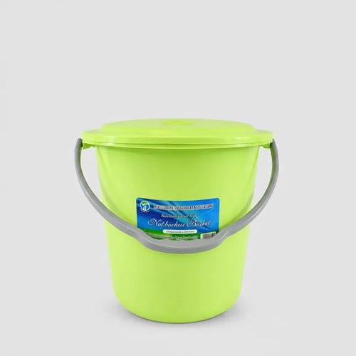 Balde Multiuso Plástico Manija Tapa Asa 29x30cm Jardín Baño Verde